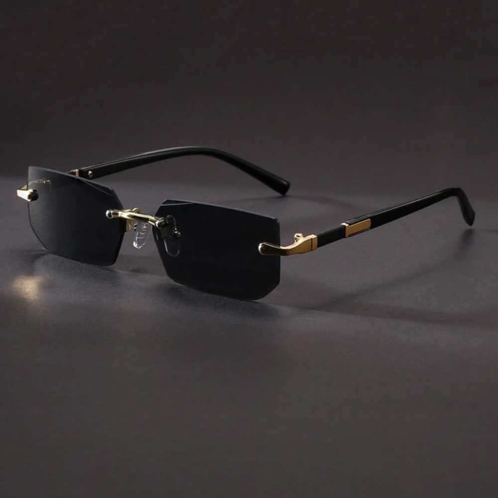 Frameless Black Sunglasses with Gold Accents - Tinted Lenses (UNISEX)